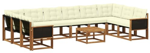 vidaXL Outdoor-Sofagarnitur mit Kissen 11 pcs Natur und Creme, Garten-Sofa, modernes Outdoor-Satz, haltbare Terrassenmöbel, perfekte Lounge für Entspannung und Komfort