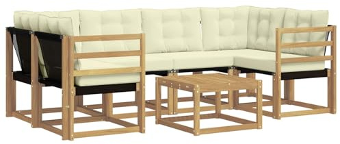 vidaXL Outdoor-Sofagarnitur mit Kissen 7 pcs Weiß und Creme, Moderne Garten-Sofa-Garnitur, Robustes Akazienholz, Bequeme Terrasse, stilvolle Couch zum Entspannen