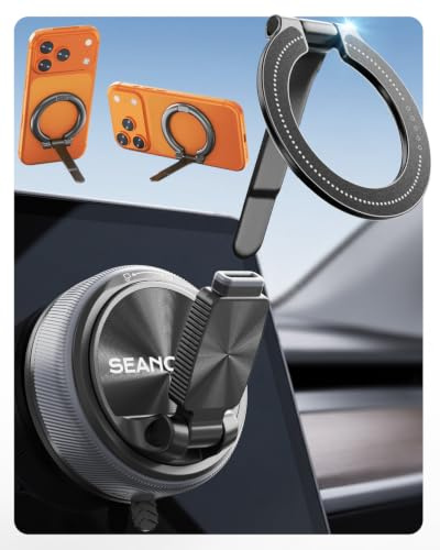 SEANCHEER S-68 Soporte Móvil Coche para MagSafe, Desmontable 2 en 1 | Soporte Magnético Móvil Coche con Ventosa de Vacío, Giro 900°, Salpicadero y Parabrisas, Desmontable como Soporte de Mesa
