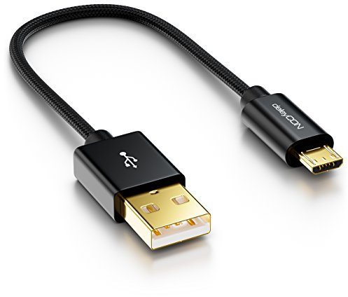 deleyCON Cavo Micro USB 0,15m Nylon + Cavo Metallico Cavo Dati di Ricarica Cavo di Ricarica Rapido Smartphone Tablet PC Laptop Notebook - Nero