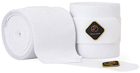 Kavallerie Elastic Fleece Bandages for Horses, Non- Slip and Snug fit Breathable Material for Injury Protection and Superior Legs Support, Stocking up Solution - White - (2 Units Per Pack)