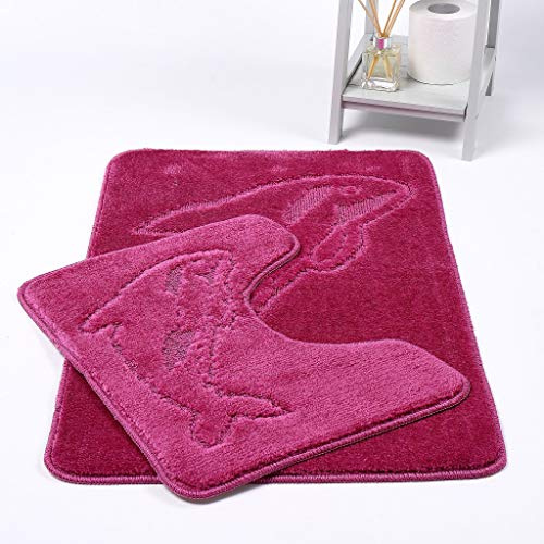 NIGHTZONE Dolphin Bath Mat Set 2 Piece Non Slip Pedestal and Bath Mat Set Toilet Bathroom Rug (Dusty Pink)