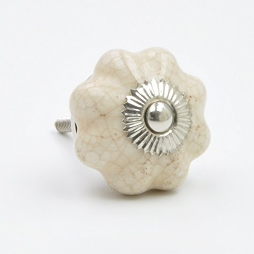 Small Cracked Crackle Ceramic Knob, Pull, Handle, for Cupboards, Doors, Cabinets, Drawers, Furniture, Kitchens (Plus Fitting Hardware) 3.93 cm Diameter 3.7 cm Rod Length