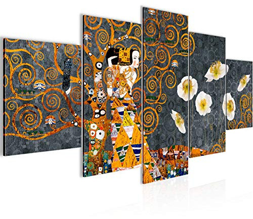 Runa Art Bild Wohnzimmer Gustav Klimt 5 Teilig Abstrakt Gelb Grau Wandbilder auf Vlies Leinwand 021453c