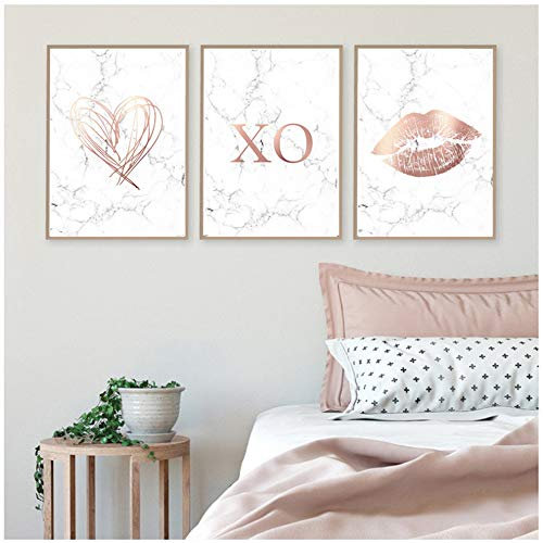 ZMFBHFBH Rose Gold Image Mur Affiche Marbre Amour Affiches et Impressions Chambre Décor Moderne Mur Art Toile Peinture Photos 60x80 cm (23.6x31.5) x3 Pas de Cadre
