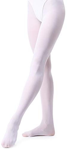tanzdunsje Ballett Strumpfhose Kinder Tanzstrumpfhose mit Fuß für Mädchen und Damen, Weiß XS