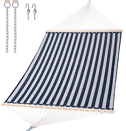 SUNCREAT Hammocks 15 FT Quick Dry Hammock Double Size with Hardwood Spreader Bar, 2 Person Hammock for Outdoor Patio Yard Poolside, 450 lbs Capacity, Blue