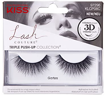 KISS Lash Couture Triple Push Up Collection 1 paire de faux cils, porte-jarretelles, faux cils volume 3D, sans cruauté envers les animaux, réutilisable, avec colle à cils