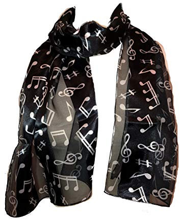 Pamper Yourself Now Dünner Schal mit Musiknoten und Violinschlüssel. Tolles Geschenk/Geschenk für Musikliebhaber, schöner Musikschal für Chöre und Musikgruppen., schwarz / weiß, 150cm X 30cm
