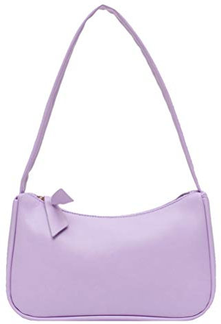 Lintat Borsa per avambraccio, stile retrò, da donna, con fiocco, in pelle PU, tinta unita, casual, per banchetto, tempo libero, Lilla, 22.5*8*14.5cm