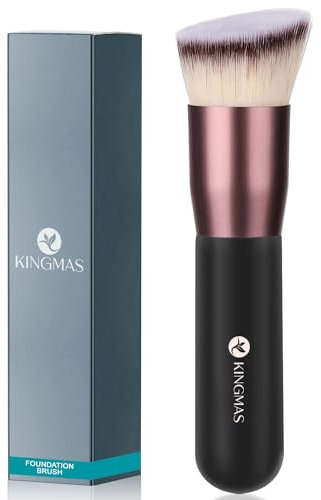 KINGMAS Pinceau biseauté pour fond de teint, pinceau kabuki de qualité supérieure pour liquides, mélanges, crèmes, poudre, blush, polissage, outils de maquillage pour le visage, noir