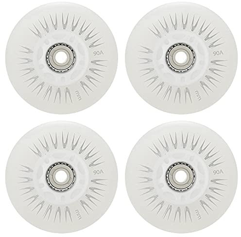 4 STK. 90A LED Leuchtrolle für Inlineskates 60mm 62mm 64mm 68mm 70mm 72mm 76mm 80mm Inline Skate Leuchtrolle zum Leuchten im Dunkeln ohne Lager,Weiß,76mm