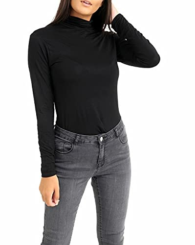 AN Direct Ladies Women Basic Long Sleeve Plain Polo Turtle Neck Ladies Stretch Plus Size Top T Shirt