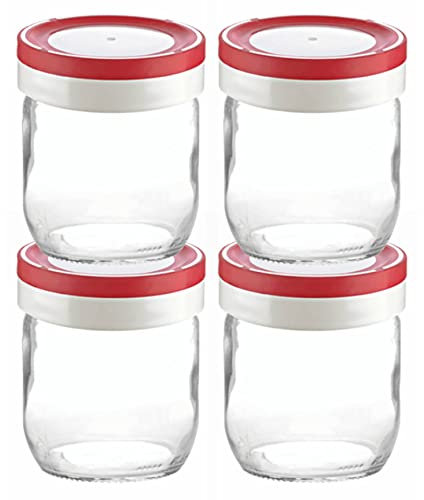 Tribello Wide Mouth Mason Jars 14 Oz, 4-Pack Glass Canning Jars Featured With Plastic Rubber Airtight Lids For Meal Prep, Food Storage Overnight Oats, Jelly, Dry Food Canning, and Homemade Yogurt