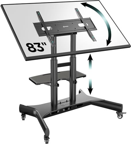 ONKRON TV Ständer rollbar für 50-83 Zoll TVs bis zu 70 kg, TV Standfuss höhenverstellbar, neigbar max VESA 800x500 Fernseher Rollwagen, mobiler TV Wagen mit Rollen Schwarz TS1380-B
