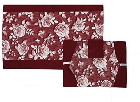 Russo Tessuti Coordinato Copriforno Coprifornello Piano Cottura Arredo Cucina Rose Fiori Clara-Bordeaux-Copriforno+coprifornello