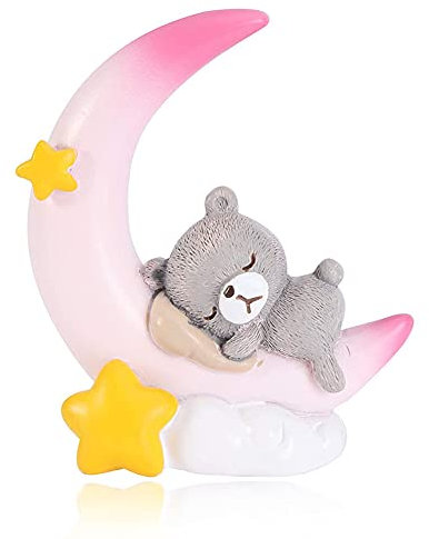 Morofme Bär Mond Tortenaufsatz Bär Mond Figur Spielzeug Bär Mond Geburtstagskuchenaufsatz Bär Mond Herzstück Bär Mond Kuchendekorationen (Pink)