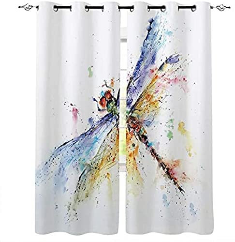 LRRSHOP Weiß Verdunkelungsvorhänge, 457x274 cm 3D Drucken Insekten-Libelle Muster Isolierung und Perforation Plissee-Vorhänge für Wohnzimmer, Schlafzimmer, Kinderzimmer, Fensterdekoration, 2 Paneele