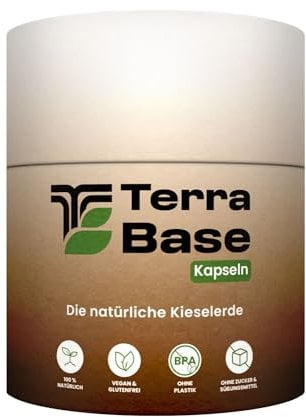 TERRABASE® Kieselerde Kapseln natürlich & plastikfrei | Großpackung mit 120 Kapseln | nachhaltig, laborgeprüft & aus DE | Silizium für Haare, Nägel, Haut & Bindegewebe | vegan, gluten- und laktosefrei