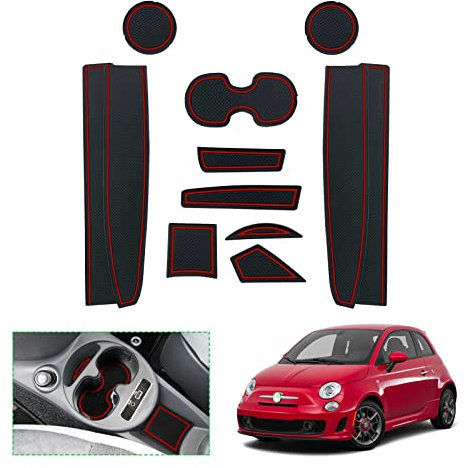 GAFAT Compatibile Con 2016-2020 Fiat 500 / Abarth 595 17-21 Tappetini Antiscivolo, Abarth 595 2021 Tappetini in Gomma per console centrale, portabevande, cucitura porta