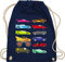 Turnbeutel Rucksack - Kinder Traktor Bagger Co. - Rennwagen und Trucks - Unisize - Navy Blau - kinderrucksack fahrzeuge auto juterucksäcke kindergartenrucksack flugzeugen rennauto beutelrucksäcke