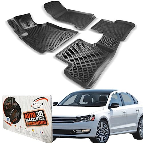 Trimak Passgenau 3D Fussmatten Auto Kompatibel mit Volkswagen Passat B7 2011-2014 Auto Zubehör 1. und 2. Reihe Gummimatten Autos TPE Allwetter Geruchlos rutschfest Vorne und Hinten Schwartz