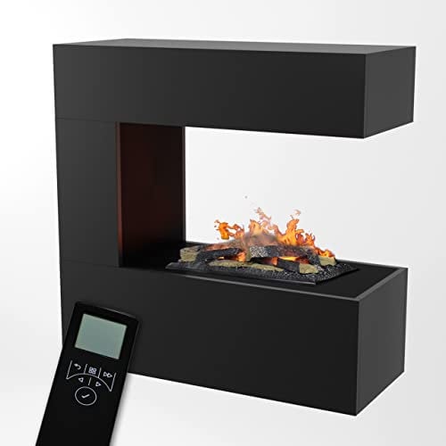 GLOW FIRE Wasserdampf Kamin Schiller (Wandkamin) - Elektrokamin für die Wand mit realistischen LED 3D-Flammen, Knistereffekt & Fernbedienung, 90x90x37 cm, Opti-Myst 400 mit Holz-Deko, Grau