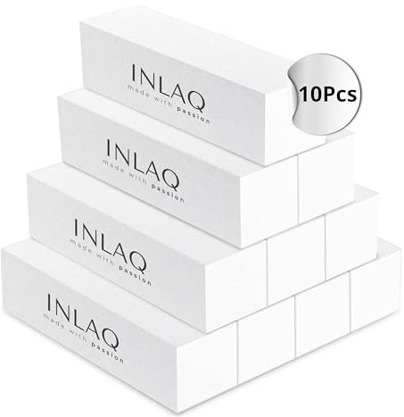 INLAQ® Premium White Nail Buffer Block - 10 Pieces, 240/240 Grit | Professional Nail Sanding Blocks for Gel, Acrylic and Classic Nail Polish | Smoothes and Levels Nail Surface