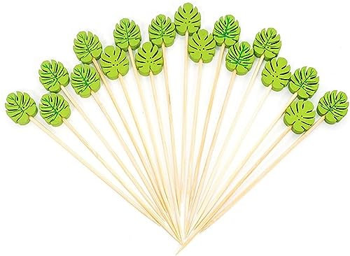 YSTrillion Cocktail-Sticks,100 Stück Cocktailspieße Toothpicks Bambus,12CM Monstera-Blatt Cocktail Picks,Holz Tropical Cocktail Zahnstocher für Bar,Party und Grill