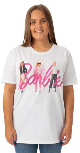 Barbie Personnage Femme avec Logo Rose T-Shirt Blanc à Manches Courtes | Marque emblématique Design la Mode pour Dames | Tee rétro Ajustement Confortable Movie Cadeau de Marchandise