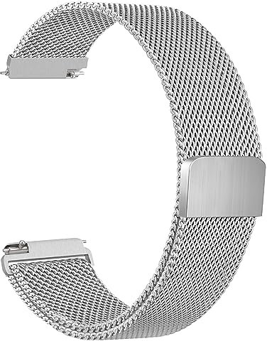 Oumida 20mm 22mm Uhrenarmbänder für Damen Herren, Edelstahl Mesh Armband Metall Ersatzarmband, Verstellbarer Schnellverschluss Armbänder mit Magnetschnalle, 22mm Silber