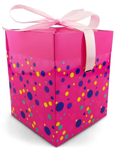 Netuno 1 scatolina regalo cartone con coperchio e nastro rosa blu giallo con cerchi 12 cm x 12 cm x 15 cm scatola carta piccola con coperchio rettangolare regalo scatola cartone colorato pieghevole