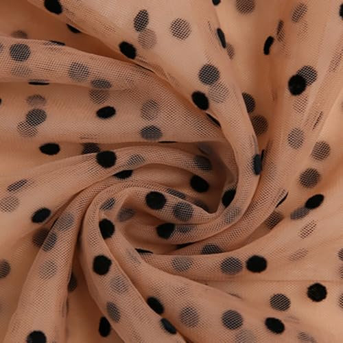 3 Yards Tüll Stoff mit Tupfen,Meterware,145 cm Breit,mit 8mm Tupfen Dekostoff Tüll Rolle,zum Nähen Basteln Dekorieren,DIY Handwerken,Vorhänge Bühne Kostüm Kleid Bekleidung,Khaki-schwarze Punkte