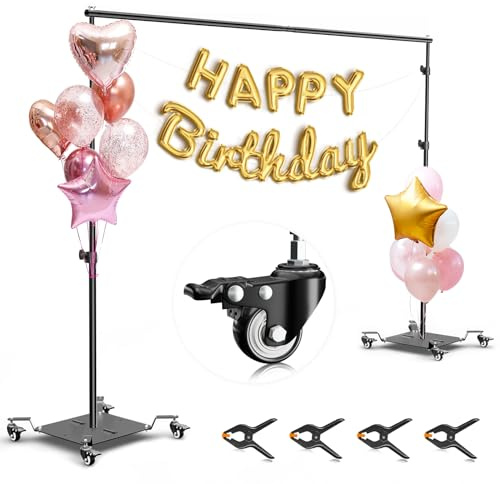 EMART Foto Hintergrund Ständer Stabiler, 2,6x3m Hintergrundständer mit Rädern, Beweglich und Verstellbar, Geeignet für Fotostudio, Ballon Backdrop Stand, Party, Geburtstagsdekoration