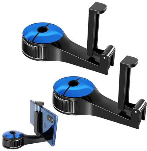 KASESSS 2 Pcs 2 in 1 Car Hooks, Multifunctional Hook for Car Seat Back, Rotatable Car Bag Hook with Phone Holder Car Seat Hooks Universal Headrest Hooks, Headrest Bracket Car Hook for Bag Grocery