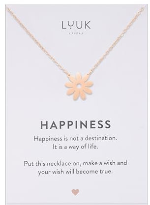 LUUK LIFESTYLE Feminine und hochwertige Edelstahlkette mit Blume Anhänger, wasserfest und für den Urlaub geeignet, Kettenlänge 50 cm, Rosé