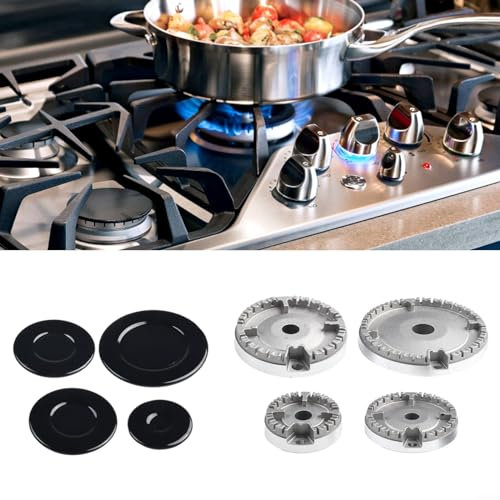 GeRRiT Cooktop Burners Set, Oven Cooker Hob Gas Burner Crown & Flame Cap Kit, Gas Burner Flame Cap Fits Most Gas Stove Burners (Flat)