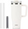 Klaraber Taza de café de viaje con asa, vaso de 887 ml con tapa cerrada, botella de agua aislada de acero inoxidable con paja, impermeable y portátil, para bebidas calientes