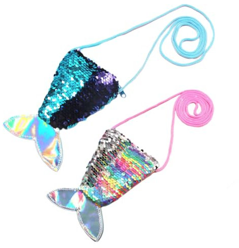 UEN 2 Pcs Porte Monnaie à Paillettes,Porte Monnaie Enfant,Portefeuille Fille,Portefeuille en Forme de Sirènes,Porte Monnaie Fille,Enfants pour la fête de Cadeau d'anniversaire