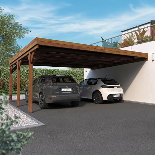 Cerland Victor Wall Mounted Wooden Carport 3m x 5m with Opaque Roof