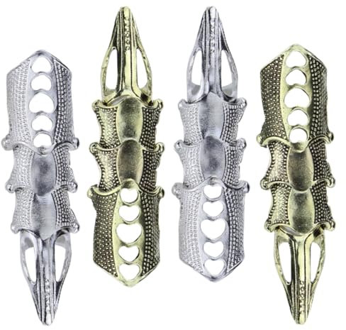 WRITWAA Gelenk Fingerring 4 Stück Für Damen Vintage Punk Schmuck Verstellbar Und Elegant Cosplay Kostüm Zubehör Silber Und Antik Bronze