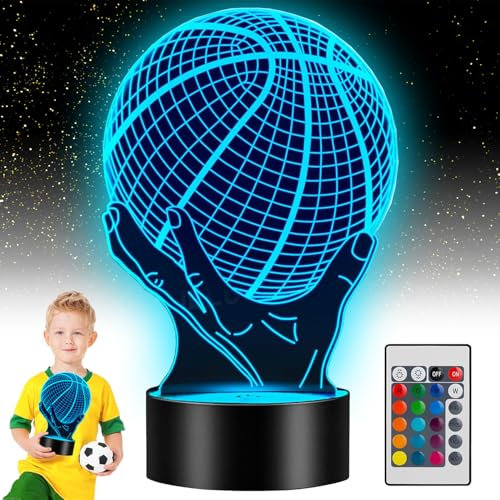 Regalo de Pallacanestro per Ragazzi, Lampade 3D Illusione Ottica Pallacanestro Luce Notturna con 16 Cambi di Colore e Telecomando, Basket Bambino Lampada LED, Regalo de Pallacanestro per Bambini