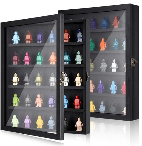 CroBlissful 2 Stück Minifiguren Vitrine Miniatur-Actionfiguren-Schaukasten Holz Minifiguren Aufbewahrungskoffer Wandhalterung Vitrine Sammlerstücke Display Box für kleine Objekte 35,5 x 27,9 cm