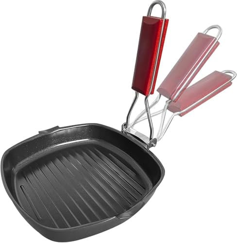 Ichigo Ichie Sartén para Parrilla Antiadherente con Mango Plegable, Sartén Para Bistec de Acero Al Carbono, Apta para Todo Tipo de cocinas, Incluida Inducción y puede Lavavajillas (20 x 20 cm)