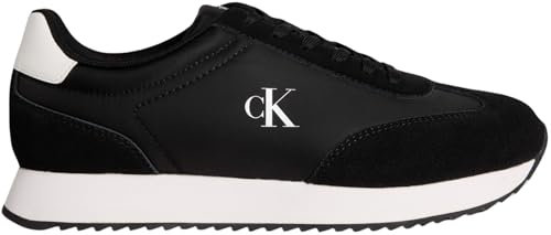 Calvin Klein Uomo Sneakers Running Retro Lace Up in Pelle, Nero (Black/Bright White), 45