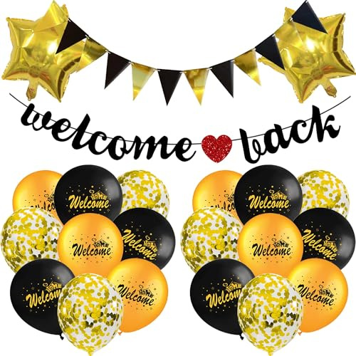 Willkommen Zurück Deko Girlande Ballon - 22 Stück Deko für Mann Partydeko | Gold Welcome Back Deko mit Banner Flagge Ballons für Heimkehr Party
