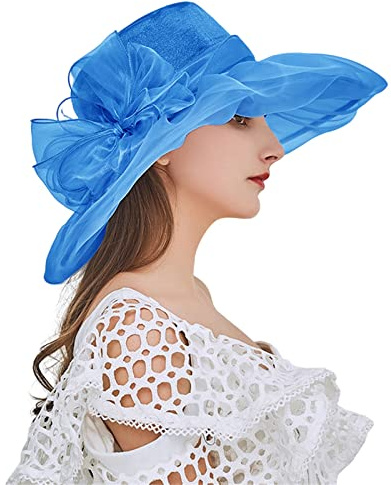 SRZYMJ Frauen Party Kirche Derby Hüte Organza Sonnenblende Kappe Damen Blumen Fascinators Große Breite Krempe Fedoras Sonnenhut Damen Leicht Fischerhut Für Den Winter Sonnenhüte