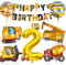 VIKY® Bagger Geburtstag Deko 2 Jahre,Baustellen Geburtstagsdeko 2 Jahre Junge,Bagger Deko 2. Geburtstag Junge Set mit Bagger Luftballon und Happy Birthday Banner,Baustellen Deko Kindergeburtstag Party
