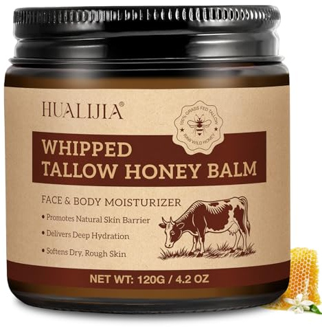Beef Tallow Creme, Rindertalg Creme für für Gesicht & Körper - 100% Grasgefüttertes Rindertalg, Natürlicher Honig & Bienenwachs Feuchtigkeitscreme, Schnelle Absorption & Hautfreundlich, 120g