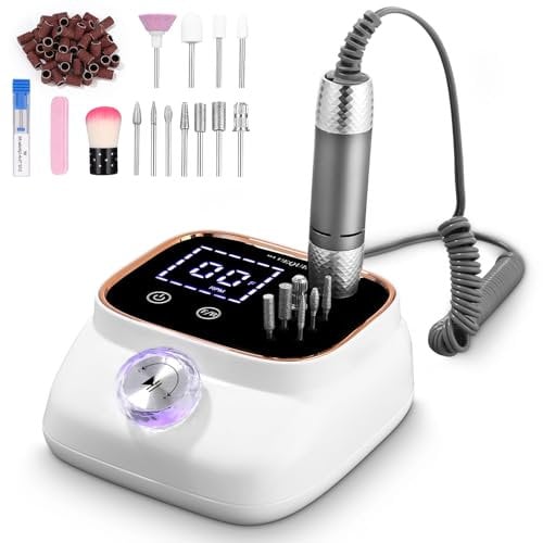 Zawaer Ponceuse pour Ongles 45,000RPM, Professionnelle Lime A Ongle Electrique, Ponceuse Ongles avec Écran LCD, Ensemble d’accessoires Kit avec Manucure Pédicure, pour Salon, Usage Maison Or